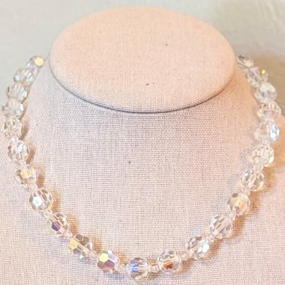 Vintage 1950s 10mm AB Crystal Necklace with Hook Closure - Picture 1 of 6